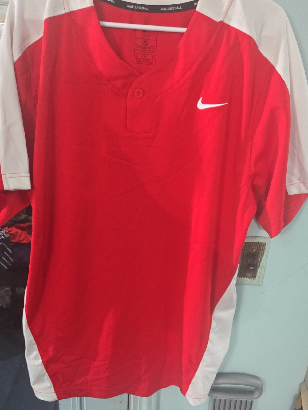 Nike Red and White Baseball Jersey